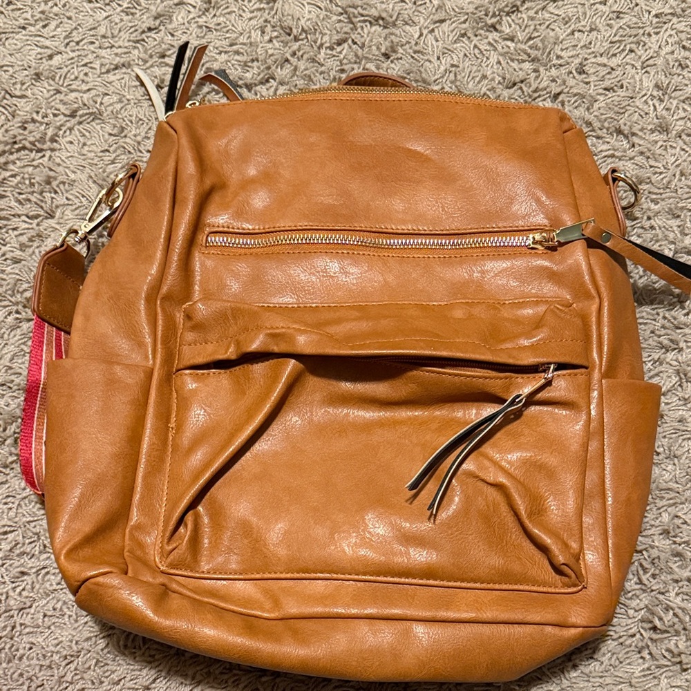 Stylish Tan Faux Leather Backpack